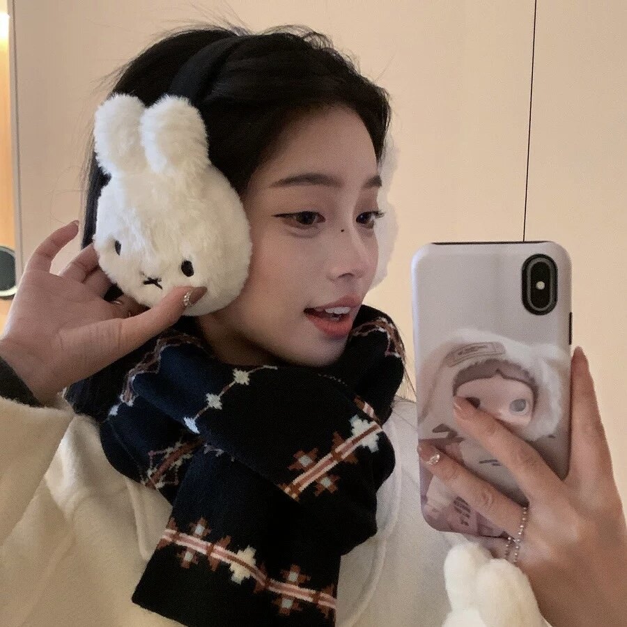 Winter Clothing Earmuffs - Cute White Miffy Rabbit Plush Earmuffs
