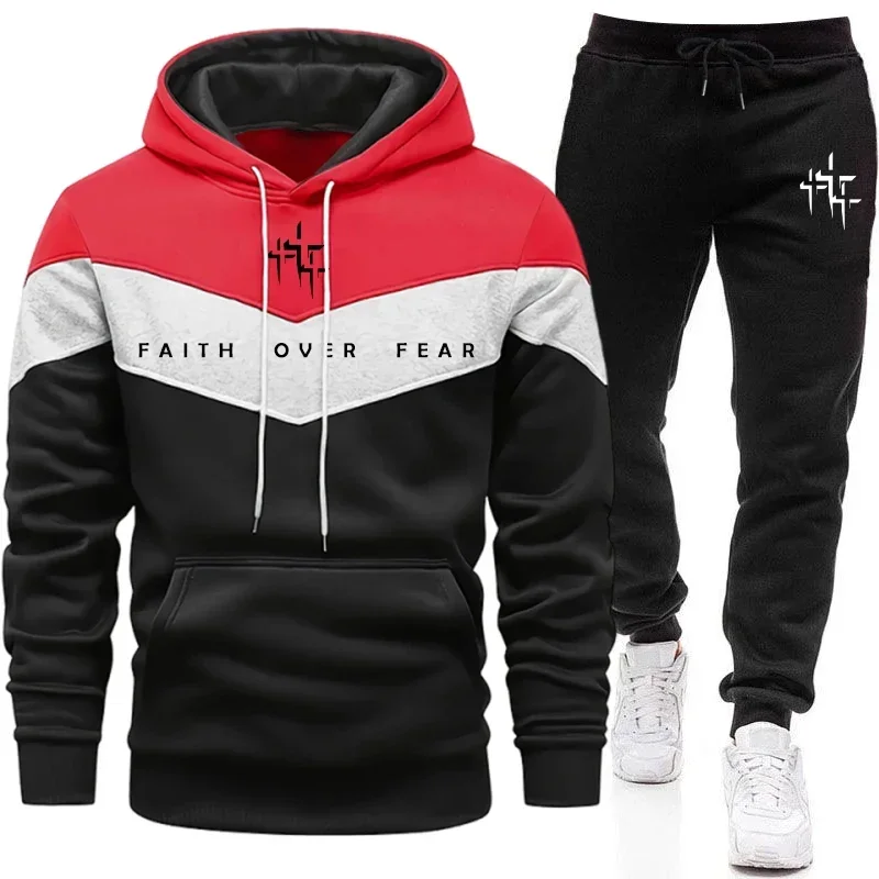 Winter Clothing Hoodie - Faith Over Fear Men's Tracksuit Hooded