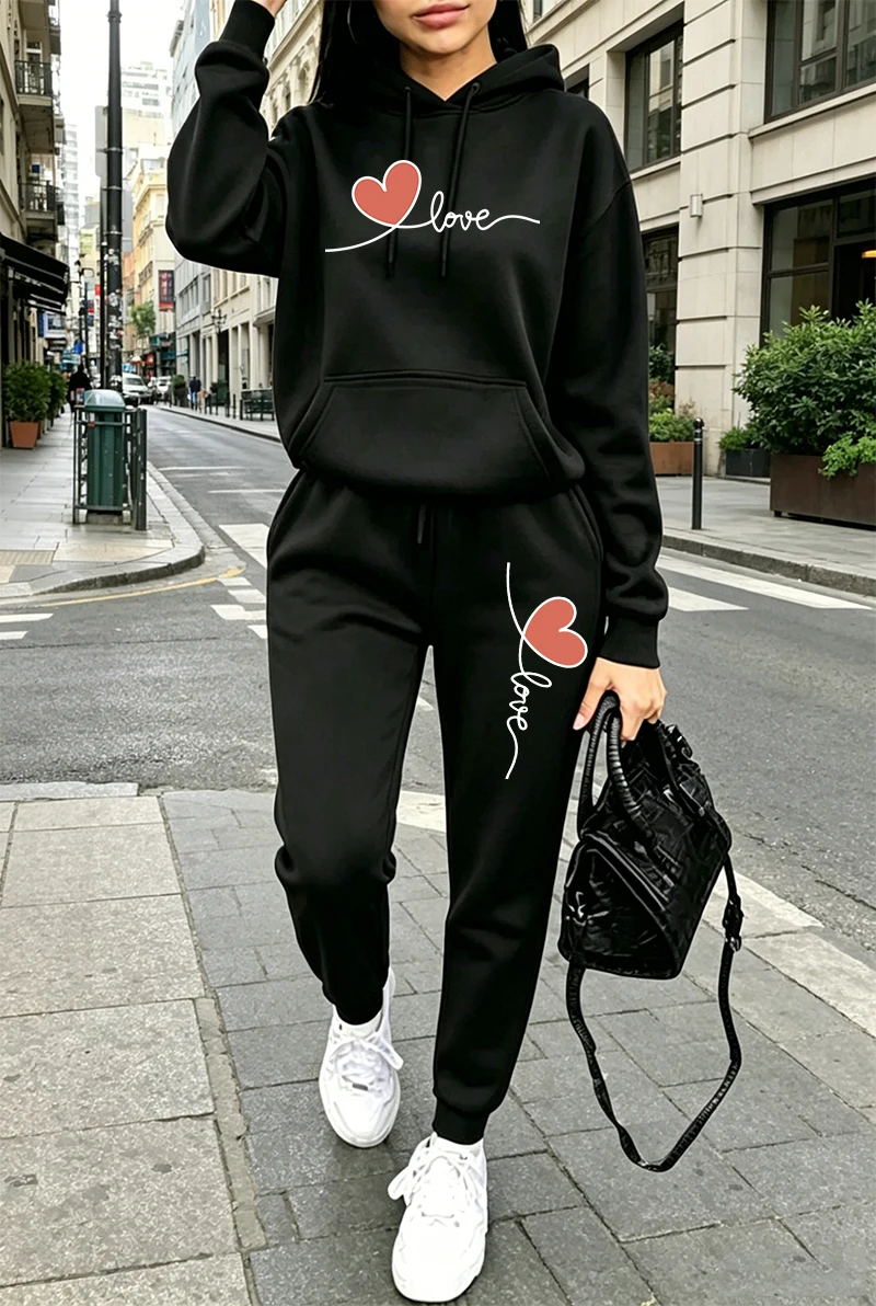 Winter Clothing Hoodie - Womens Tracksuit Print Casual Long Sleeves