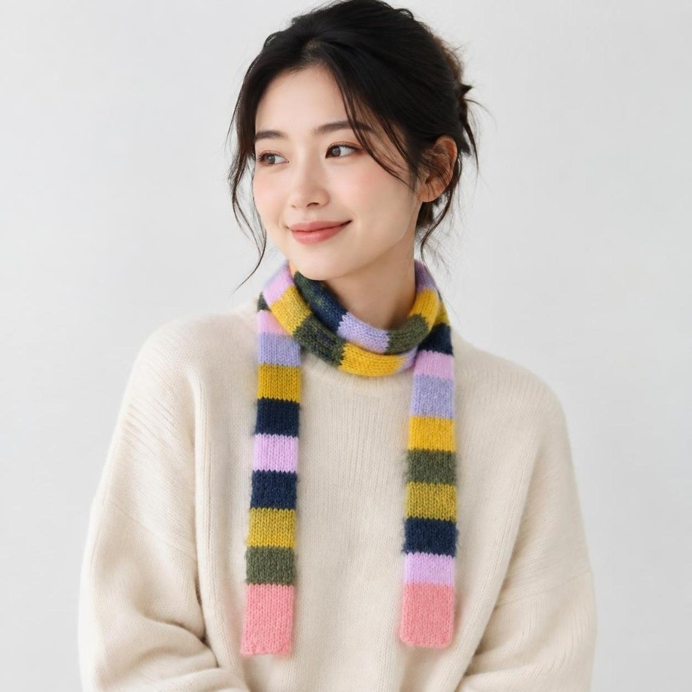 Y2K Style Striped Knitted Scar - огляд і ціна Winter Clothing Looks